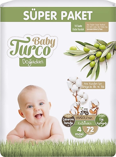 Baby Turco Doğadan 4 Beden Maxi 72'li Bebek Bezi