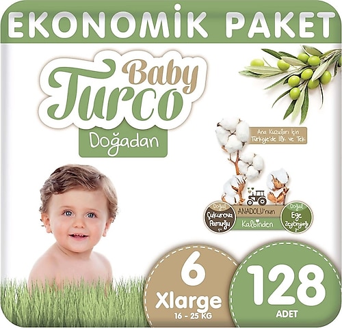 Baby Turco Doğadan 6 Beden XLarge 128'li Bebek Bezi