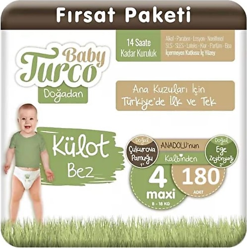 Baby Turco Doğadan 4 Numara Maxi 180'li Külot Bez