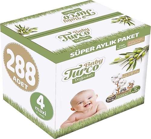Baby Turco Doğadan 4 Beden Maxi 288'li Bebek Bezi