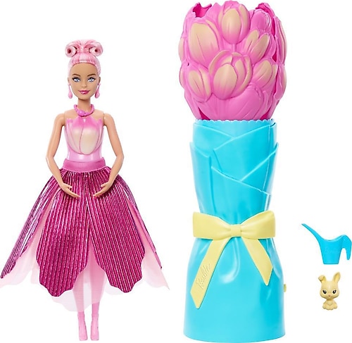 Barbie Petal Pop Serisi Pembe Lale Elbiseli Bebek JMF57 Fiyatları