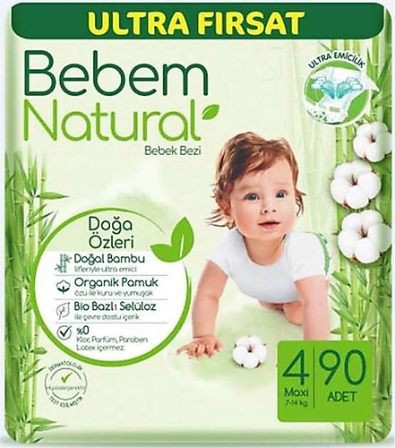 Bebem Natural 4 Numara Maxi 90'lı Bebek Bezi