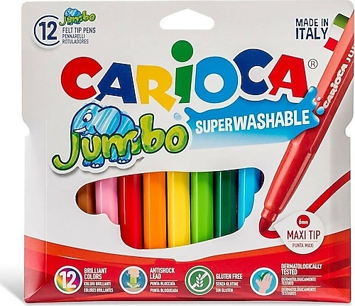 Carioca Jumbo Süper Yıkanabilir 12 Renk Keçeli Boya Kalemi