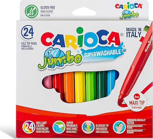 Carioca Jumbo Süper Yıkanabilir 24 Renk Keçeli Boya Kalemi
