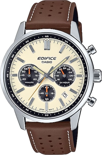 Casio Edifice EFR-575L-7ADF Deri Kordon Kahverengi-Krem Erkek Kol