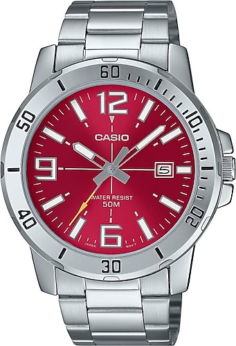 Casio MTP-VD01D-4BVUDF Orologio Uomo Rosso - Acciaio Inox E Quarzo Giapponese - 4