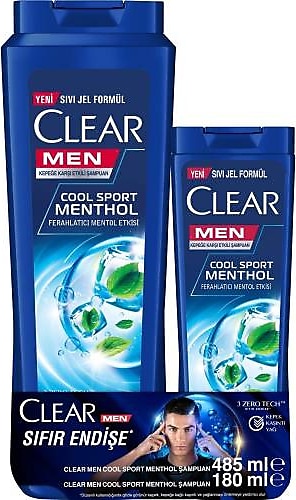 Clear Men Cool Sport Menthol Etkisi Kepeğe Karşı Etkili Şampuan 485 ml + 180 ml