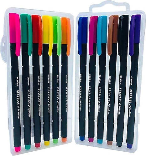 DONG-A Hexaplus Fineliner Pen, 0.4mm, 10 Color Set