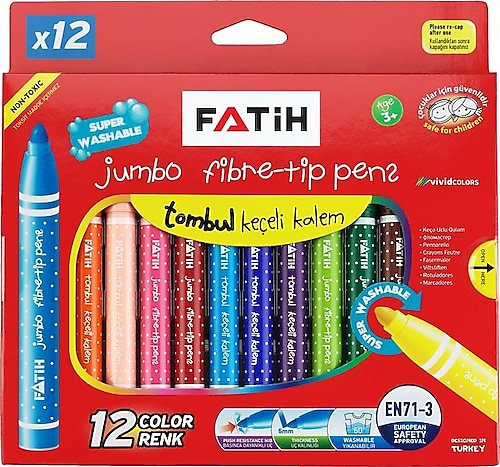 Fatih Jumbo Yıkanabilir 12 Renk Keçeli Kalem