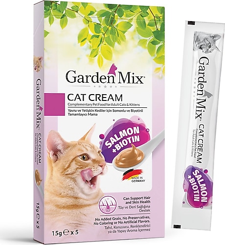 Gardenmix Somonlu ve Biotinli 5x15 gr Krema Kedi Ödül Maması