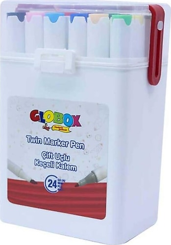 Globox Plastik Çantalı 24'lü Çift Taraflı Marker Kalem Seti