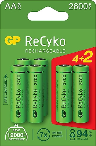 GP Recyko+ 2700 Serisi AA Ni-Mh Şarj Edilebilir 6'lı Kalem Pil .
