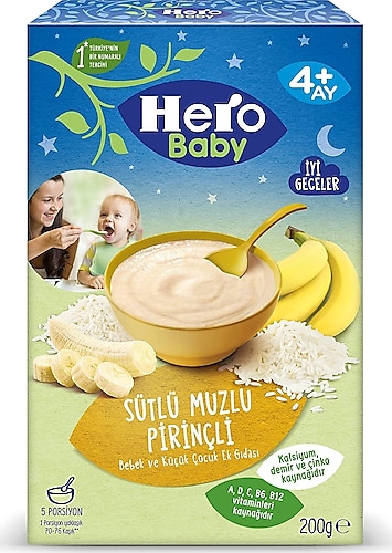 Hero Baby Gece Sütlü Muzlu Pirinçli Kaşık Maması 200 gr