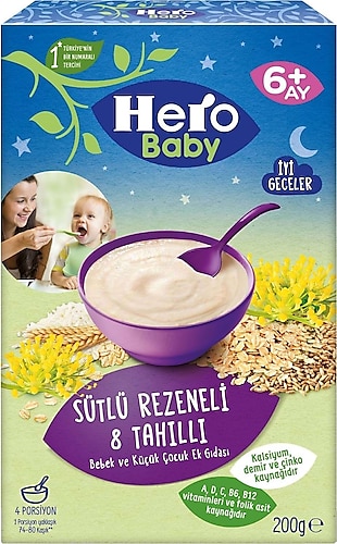 Hero Baby Gece Sütlü Rezeneli 8 Tahıllı 200 gr Kaşık Maması