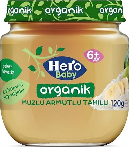 Hero Baby Organik Muzlu Armutlu Tahıllı Kavanoz Maması 120 gr Fiyatları,  Özellikleri ve Yorumları
