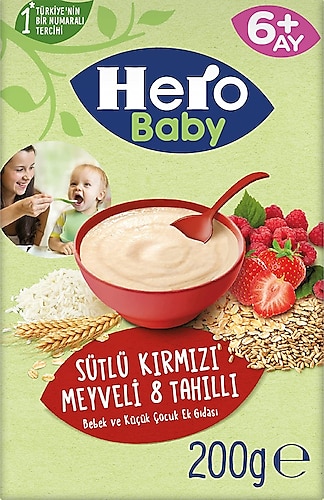 Hero Baby Sütlü Kırmızı Meyveli 8 Tahıllı Kaşık Maması 200 gr