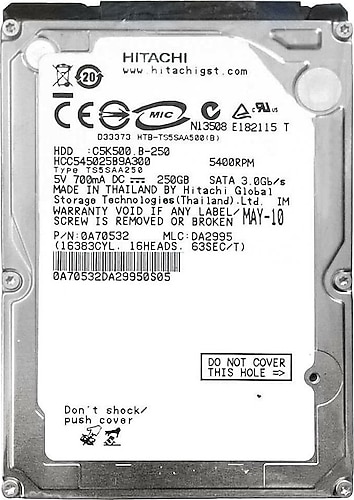 Hitachi 2.5" 250 GB C5K500 B-250 SATA 2.0 5400 RPM Hard Disk