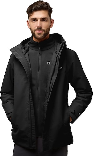 やいあん　1286540 Jack Wolfskin Altenberg 3IN1 A61864-6000 Kapüşonlu Siyah Erkek