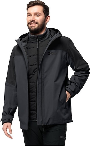 Jack Wolfskin Glaabach 3IN1 1115291-6001 Kapüşonlu Siyah Erkek
