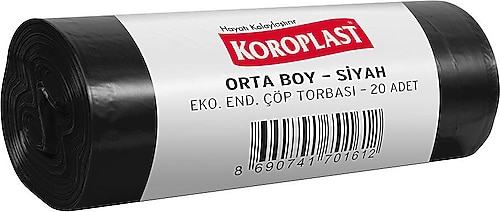 アクセサリー KORO Koroplast Eko Endüstriyel Orta Boy Siyah Çöp Poşeti 20'li