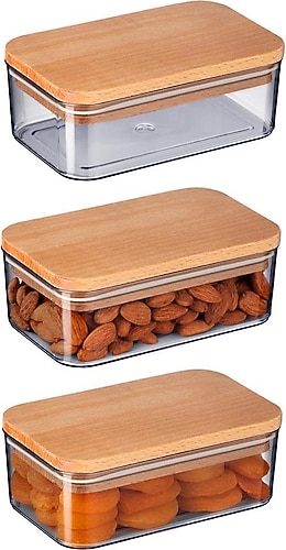 Madame Coco Diviera 500 ml 3'lü Ahşap Kapaklı Saklama Kabı