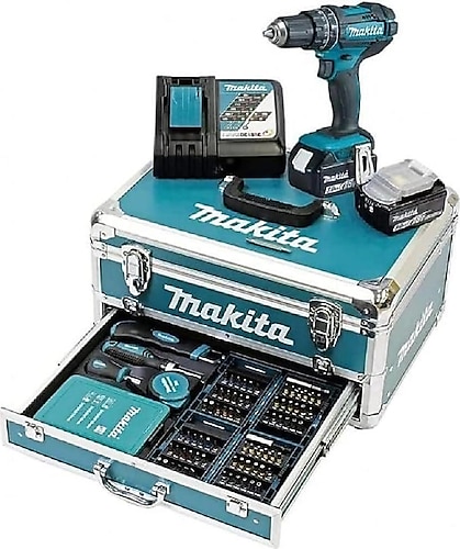 Makita DHP482RFX9 Çift Akülü 3 Ah 96 Parça Darbeli Matkap Seti