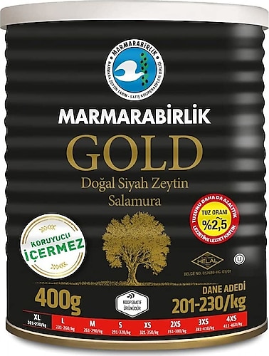 Marmarabirlik Gold Az Tuzlu XL (201-230) 400 gr Siyah Zeytin