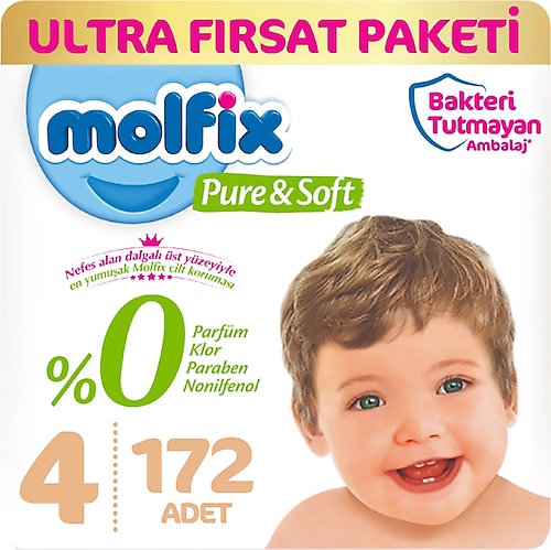 Molfix Pure&Soft 4 Numara Maxi 172'li Bebek Bezi