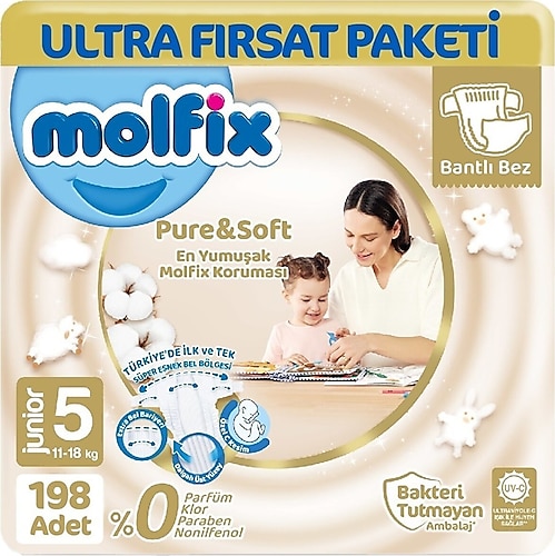 Molfix Pure&Soft 5 Beden Junior 198'li Bebek Bezi