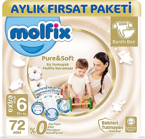 Molfix Pure&Soft 6 Beden Extra Large 72'li Bebek Bezi