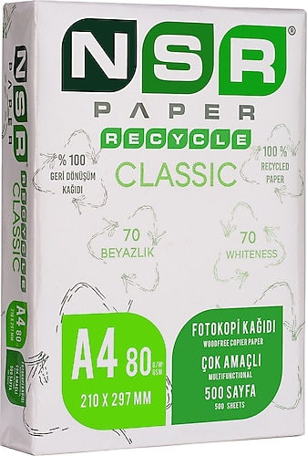 NSR Paper Classic Geri Dönüştürülmüş A4 80 gr 500 Yaprak Fotokopi Kağıdı