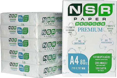 NSR Paper Recycle Premium A4 80 gr 2500 Yaprak 5'li Paket Fotokopi Kağıdı