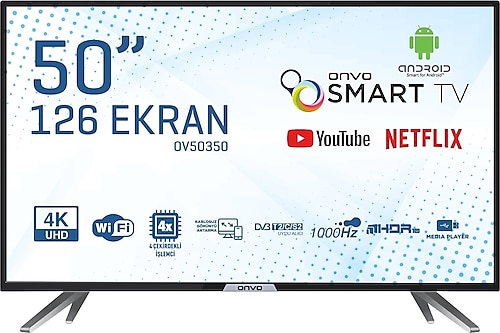 Onvo OV50350 4K Ultra HD 50" 127 Ekran Uydu Alıcılı Smart LED TV