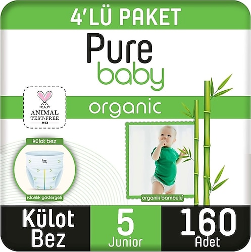 Pure Baby Organik Bambu Özlü 5 Numara Junior 160'lı Külot Bez
