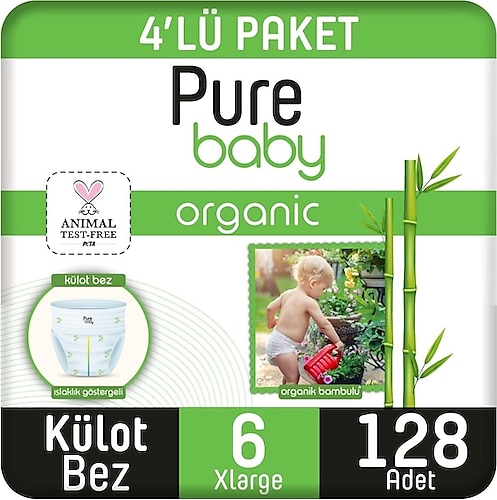 Pure Baby Organik Bambu Özlü 6 Numara XLarge 128'li Külot Bez