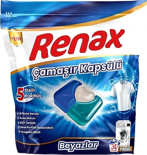 Renax 5 Faktör Beyazlar için Kapsül Çamaşır Deterjanı 30'lu