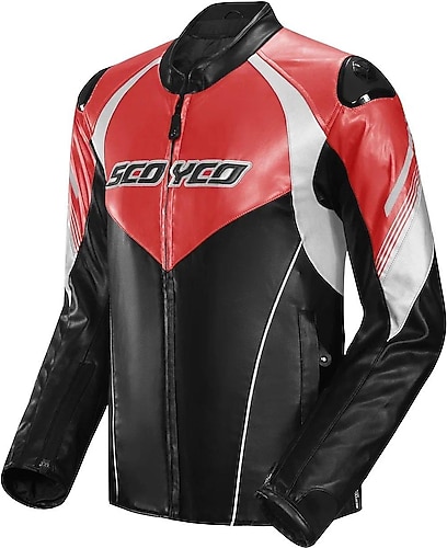 Scoyco JK187 Siyah-Kırmızı 4 Mevsim Deri Erkek Motosiklet Montu