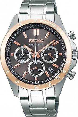 SEIKO クロノグラフ SBTR026シルバー × ピンクゴールド Seiko SBTR026 Çelik Kordon Rose Gold-Kahverengi Erkek Kol Saati