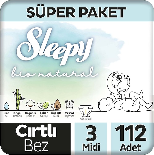 Sleepy Bio Natural 3 Numara Midi 112'li Bebek Bezi