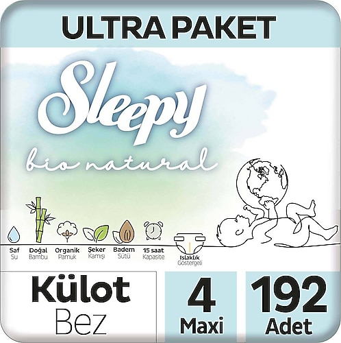 Sleepy Bio Natural 4 Numara Maxi 192'li Külot Bez