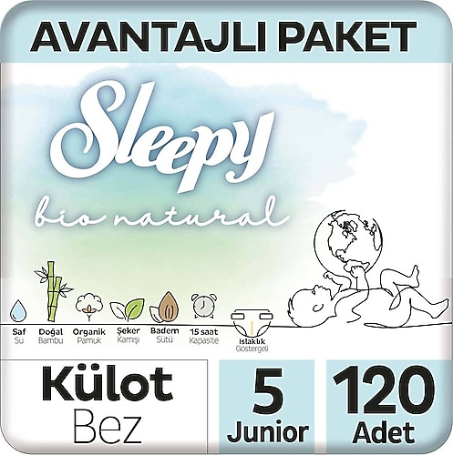 Sleepy Bio Natural 5 Numara Junior 120'li Külot Bez