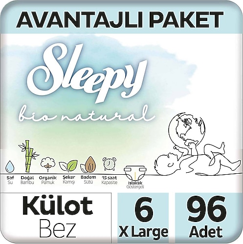 Sleepy Bio Natural 6 Numara XLarge 96'lı Külot Bez