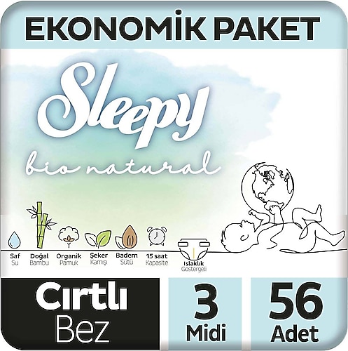 Sleepy Bio Natural 3 Numara Midi 56'lı Bebek Bezi