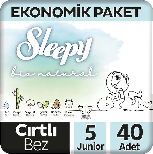 Sleepy Bio Natural 5 Numara Junior 40'lı Bebek Bezi