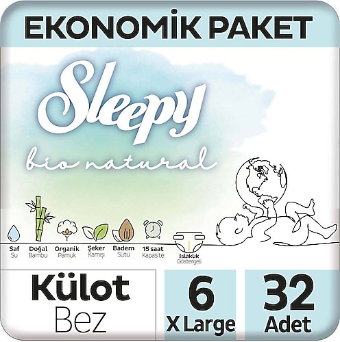 Sleepy Bio Natural 6 Numara XLarge 32'li Külot Bez