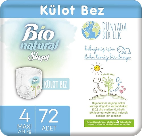 Sleepy Bio Natural 4 Numara Maxi 72'li Külot Bez