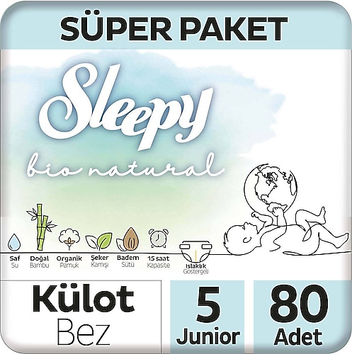 Sleepy Bio Natural 5 Numara Junior 80'li Külot Bez