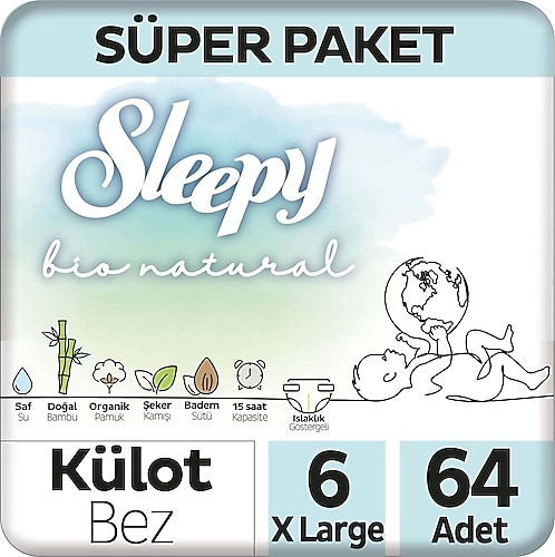 Sleepy Bio Natural 6 Numara XLarge 64'lü Külot Bez