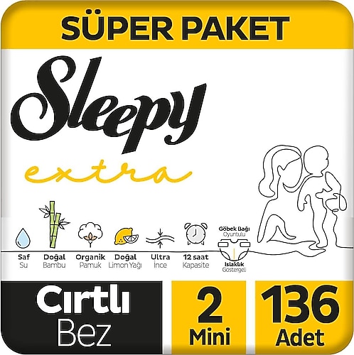 Sleepy Extra Günlük Aktivite 2 Numara Mini 136'lı Bebek Bezi