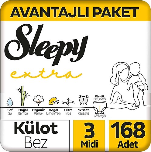 Sleepy Extra Günlük Aktivite 3 Numara Midi 168'li Külot Bez